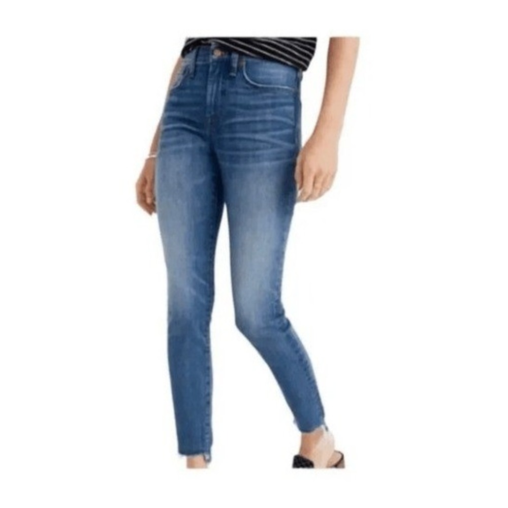 Madewell 9" High Rise Skinny Crop Jeans Blue‎ Dark Wash Denim Destructed Hem 26
